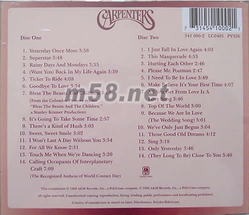 yesterday once more專輯背面圖片