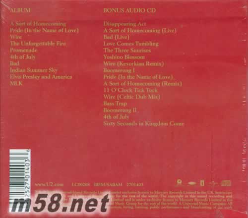 The Unforgettable Fire 2CD+贈(zèng)品 歐版專(zhuān)輯背面圖片