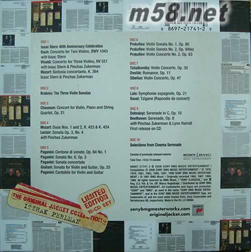 Itzhak Perlman 帕爾曼典藏經典錄音套裝 10CD專輯背面圖片