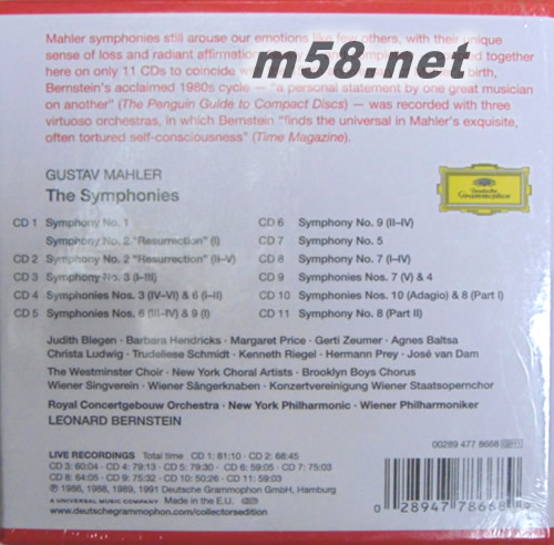 倫納德 伯恩斯坦 馬勒: 交響曲全集 大套裝 MAHLER 歐版專輯背面圖片