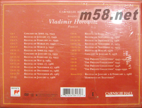 LIVE AT CARNEGIE HALL 霍洛維茨卡內基音樂廳現場錄音大合集 41CD+DVD大套裝套裝側面圖片