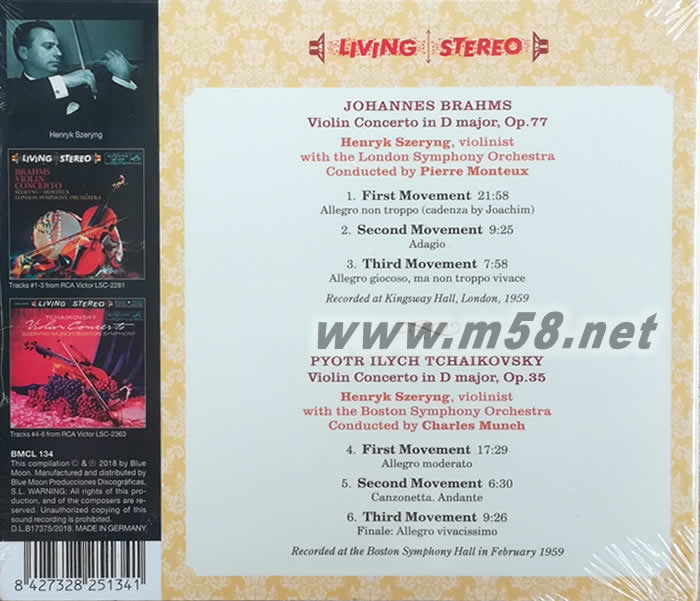 布拉姆斯與老柴小提琴協(xié)奏曲 Brahms VIOLIN CONCERTO Tchaikovsky Violin Concertos專輯背面圖片