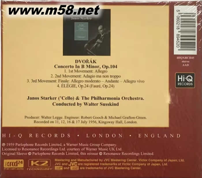 德弗札克 : 大提琴協(xié)奏曲 ( XRCD )專輯背面圖片