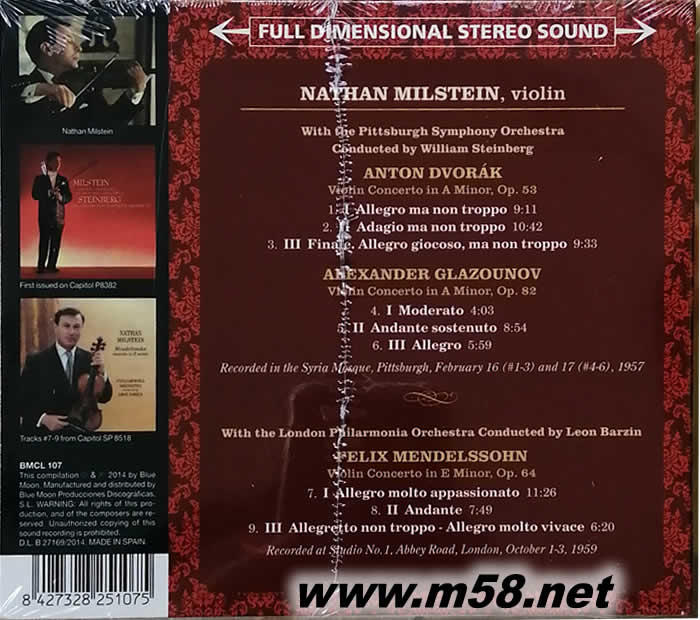 Dvorak Mendelssohn德沃夏克 格拉佐諾夫 小提琴協奏曲專輯背面圖片