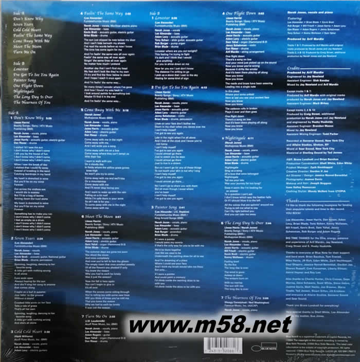 Come Away With Me遠走高飛 LP 黑膠專輯背面圖片