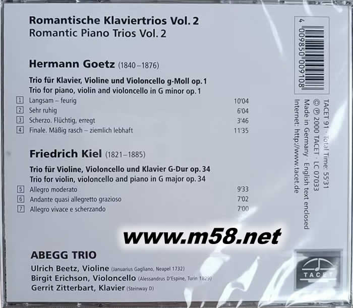 浪漫鋼琴三重奏 Romantic Piano Trios 1 CD 鋼琴、大提琴、小提琴專輯背面圖片