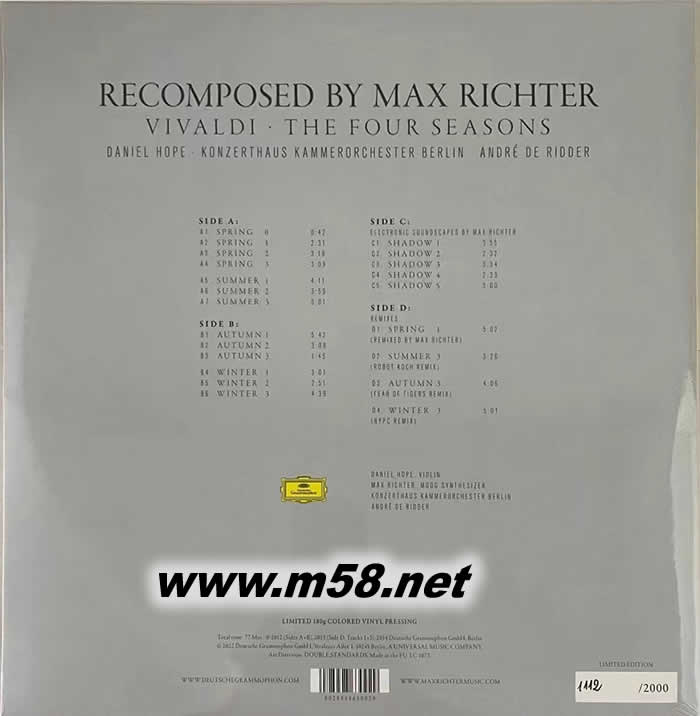 另類小提琴 實驗音樂 維瓦爾第四季 RECOMPOSED BY MAX RICHTER 黑膠專輯背面圖片